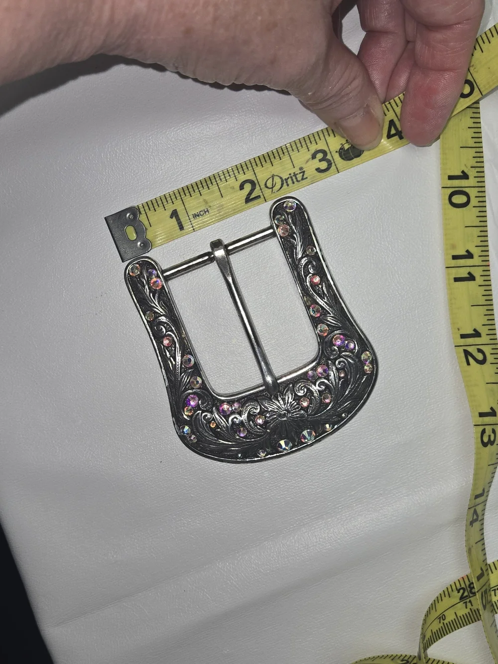 Ariat Silver Floral Western Belt Buckle with Pink/Iridescent Crystals